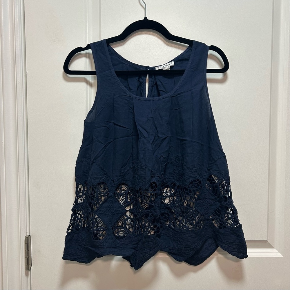 Navy Crochet-Hem Sleeveless Camisole Tank